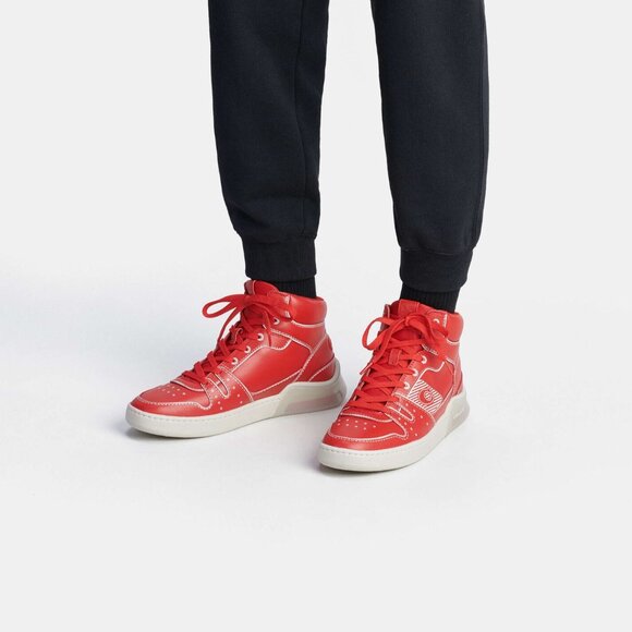 Coach Citysole High Top Sneaker With Trompe L'oeil Men's Size 9 Red Lace-up - Picture 1 of 6